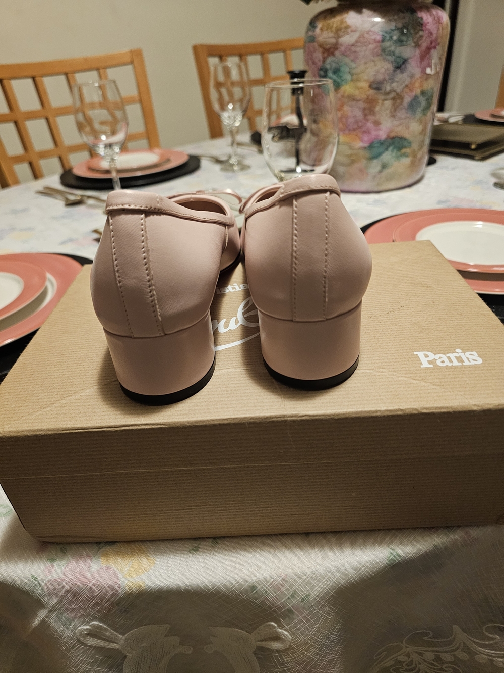 Louboutin Women's Low Block Heel Pumps in Blush Pink